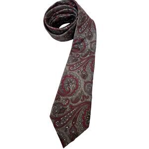 Givenchy Paris Silk Tie Gray Maroon Paisley Geometric Italy Swirl Red